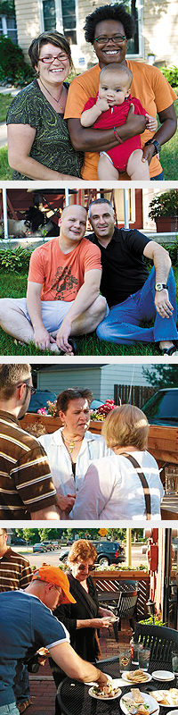(Clockwise from left) Sarah K. Hays, Areba Bennett, and Asher Bennett-Hays, photo by Hubert Bonnet. Michael Pristash (left) and Joel Breeggemann, photo by Hubert Bonnet. Home Tour, July 10. Photos by Duane Atter